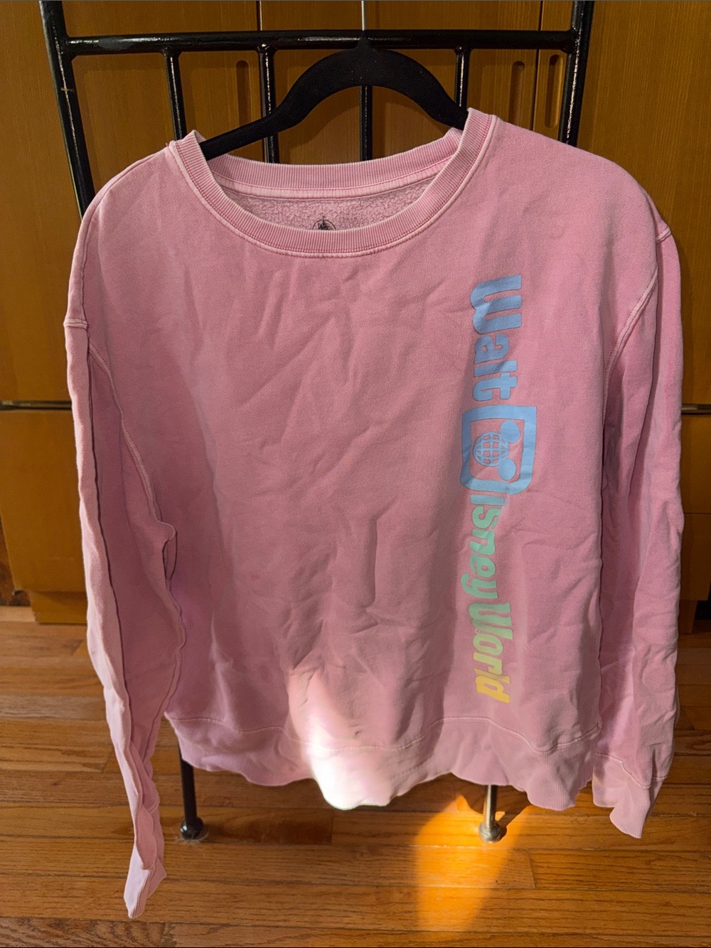 Disney Pink Crewneck with Pastel Vertical Walt Disney World Logo